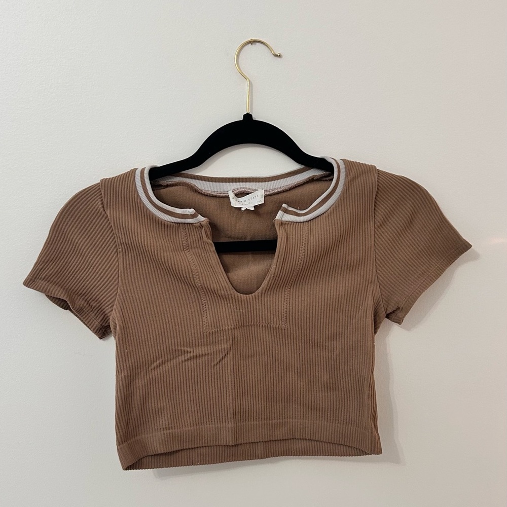 Altar'd State Brown Ribbed Crop Top